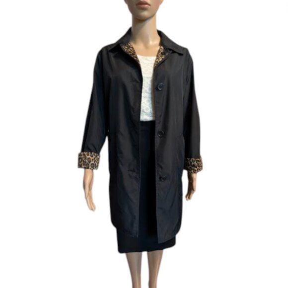 Apropos Reversible Rain Resistant Black/Animal Print Trench M/L - Picture 8 of 11